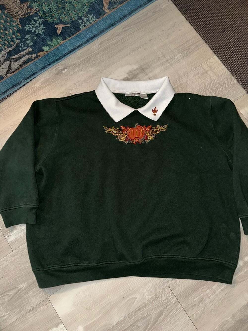 Hasting & Smith Sweatshirt Size 3X Green Embroidered Pumpkin Autumn - Picture 2 of 6